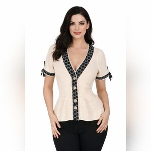 Sz Large Bookbinder x Anthropologie Cream Peplum Cotton Blend Cardigan HWR